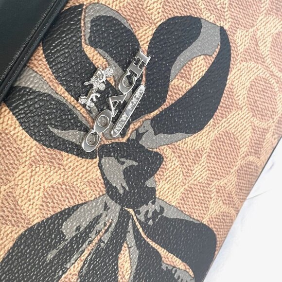 Coach Mini Jamie Camera Bag Black Bow Signature Canvas Brown Crossbody CY778 - Picture 5 of 10